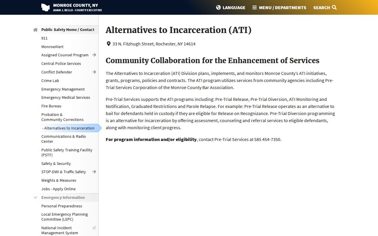 Monroe County criminal records alternatives to incarceration