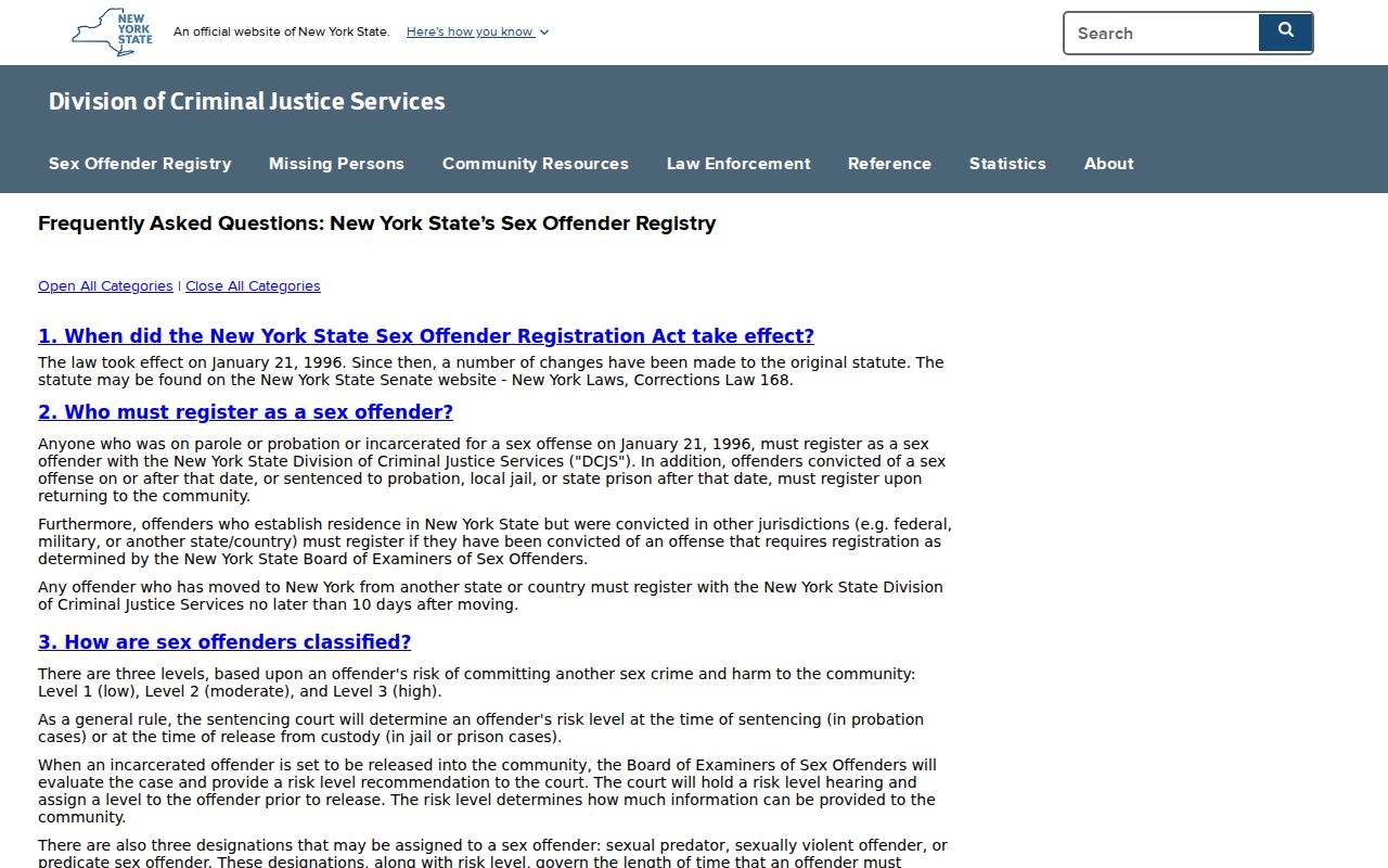 Monroe County sex offender check New York registry level information