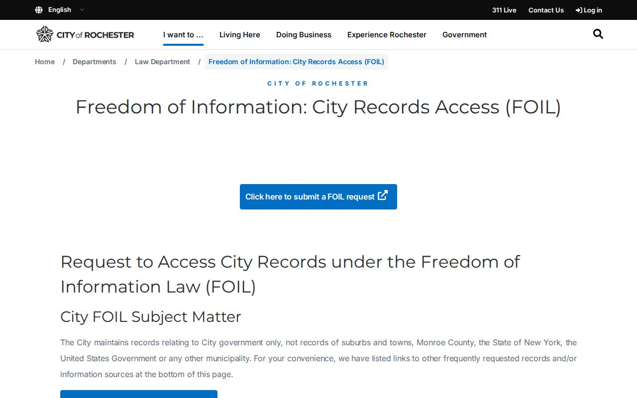 Rochester criminal records City FOIL instructions