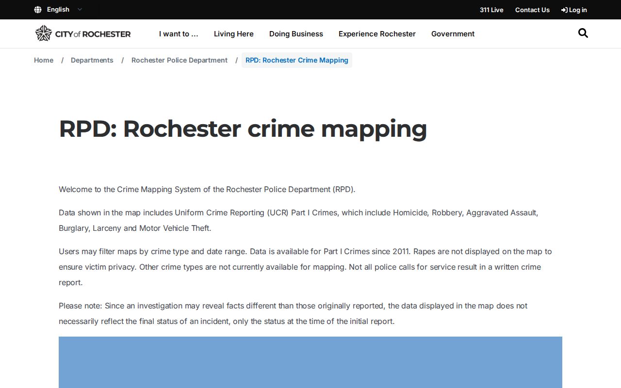 Rochester criminal records RPD crime mapping tool